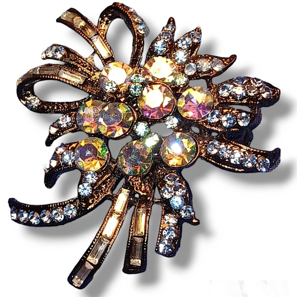 Cookie Lee Jewelry - Cookie Lee vintage statement brooch. Aurora Borealis Crystals flower ribbon bow